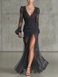 Katherine | Ruched Sheer Evening Gown