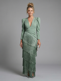Marla | Long Sleeve Fringe Midi Dress