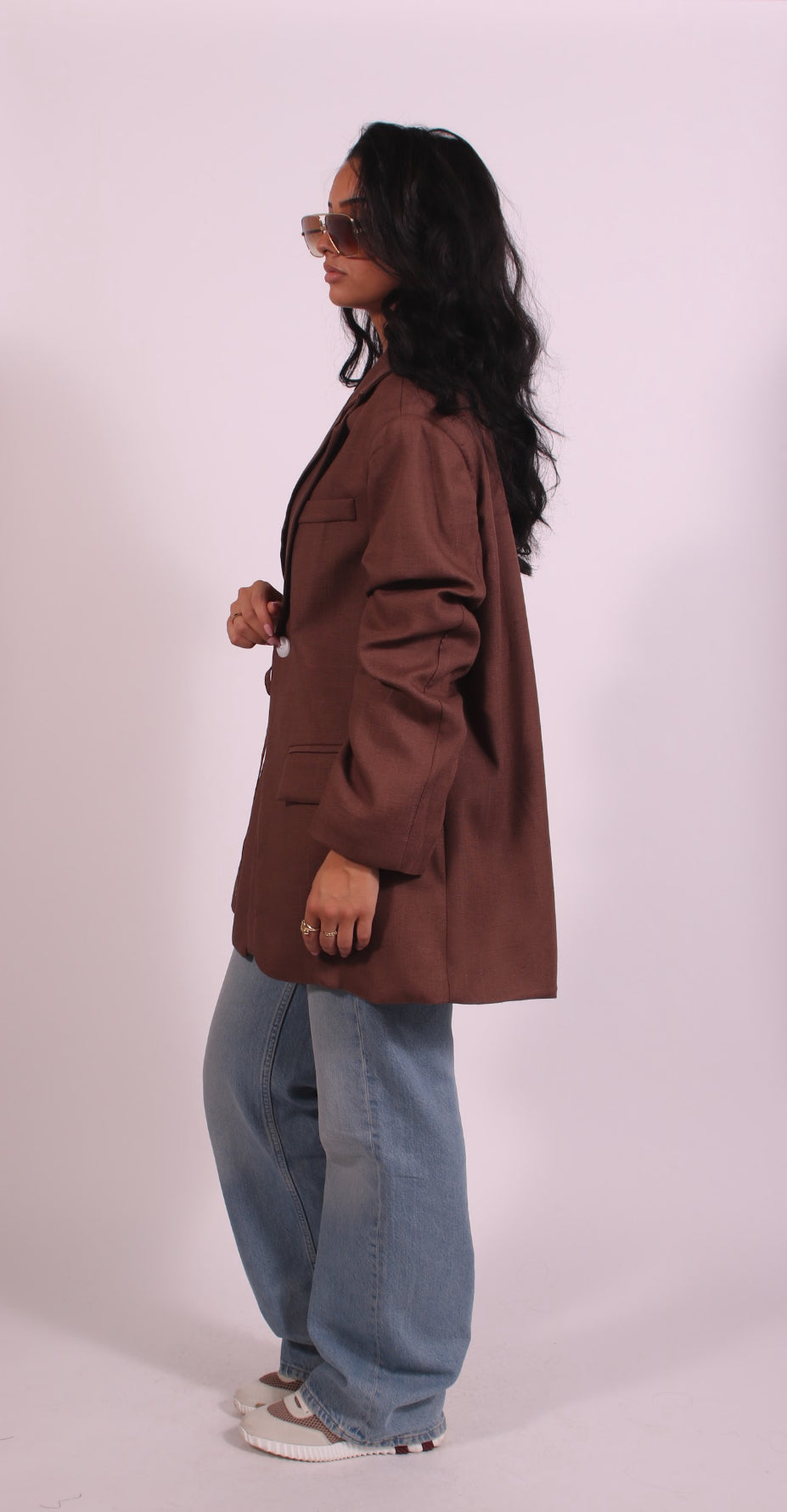 Linnest ™ | Oversized Tie Side Blazer Linnen Choco
