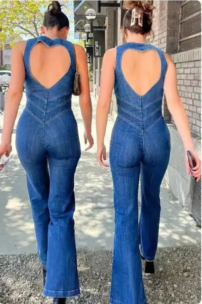 Zomerse Rugloze Denim Jumpsuit
