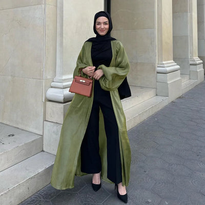 🌸 Layla – Zomerse Linnen Abaya met kleurentinten