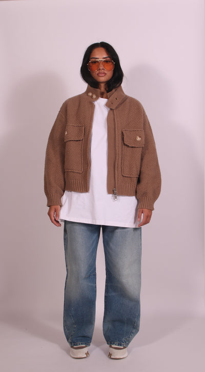 Linnest ™ | Heavyweight crochet bomber Beige
