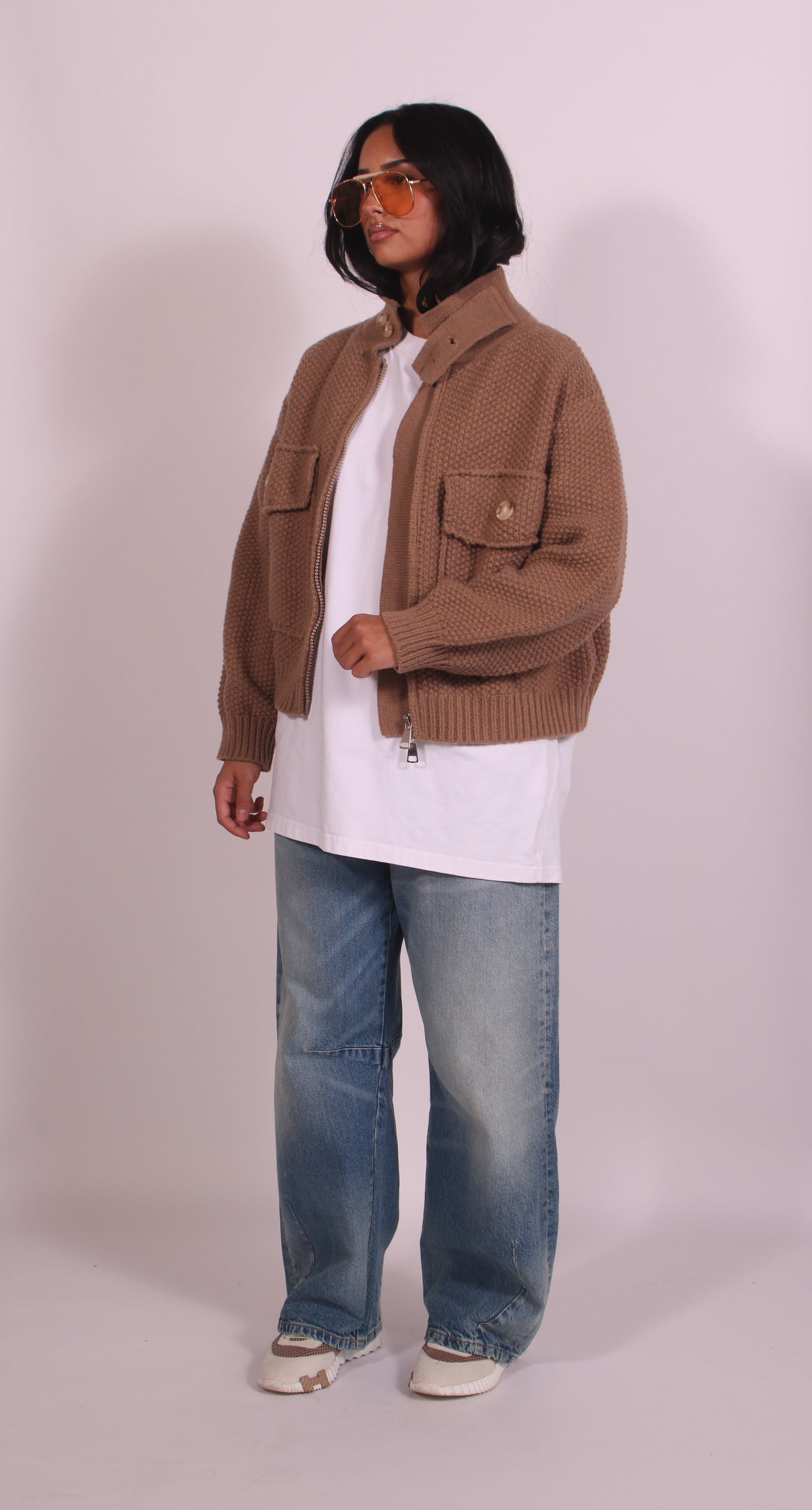 Linnest ™ | Heavyweight crochet bomber Beige