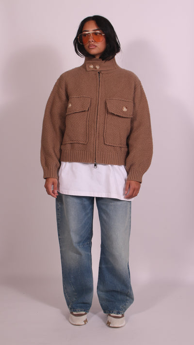Linnest ™ | Heavyweight crochet bomber Beige