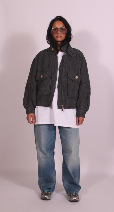Linnest ™ | Heavyweight crochet bomber Grey