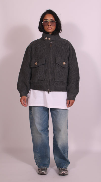 Linnest ™ | Heavyweight crochet bomber Grey