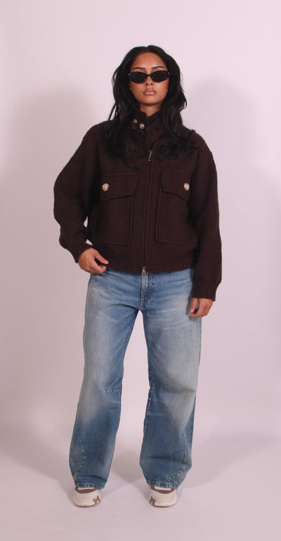 Linnest ™ | Heavyweight crochet bomber Choco