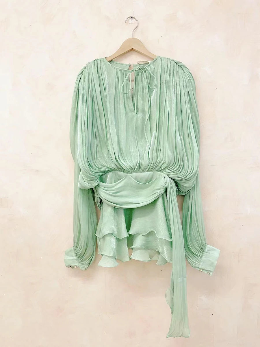 V-hals blousejurk met vetersluiting voor dames