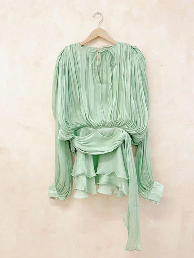 V-hals blousejurk met vetersluiting voor dames