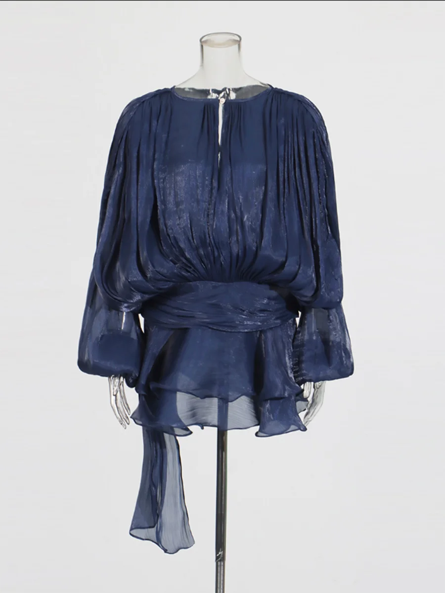 V-hals blousejurk met vetersluiting voor dames