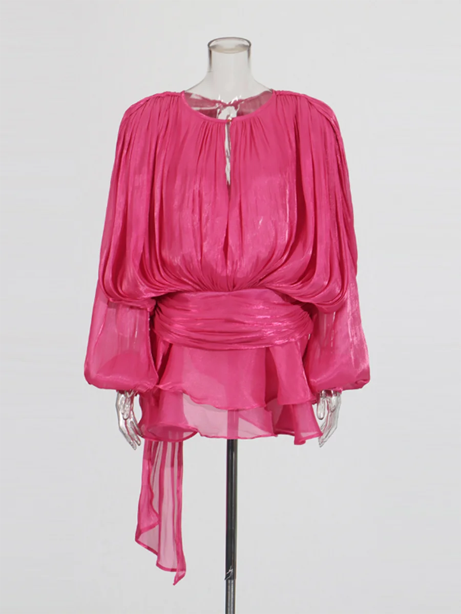 V-hals blousejurk met vetersluiting voor dames