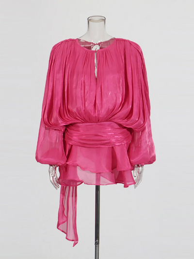 V-hals blousejurk met vetersluiting voor dames