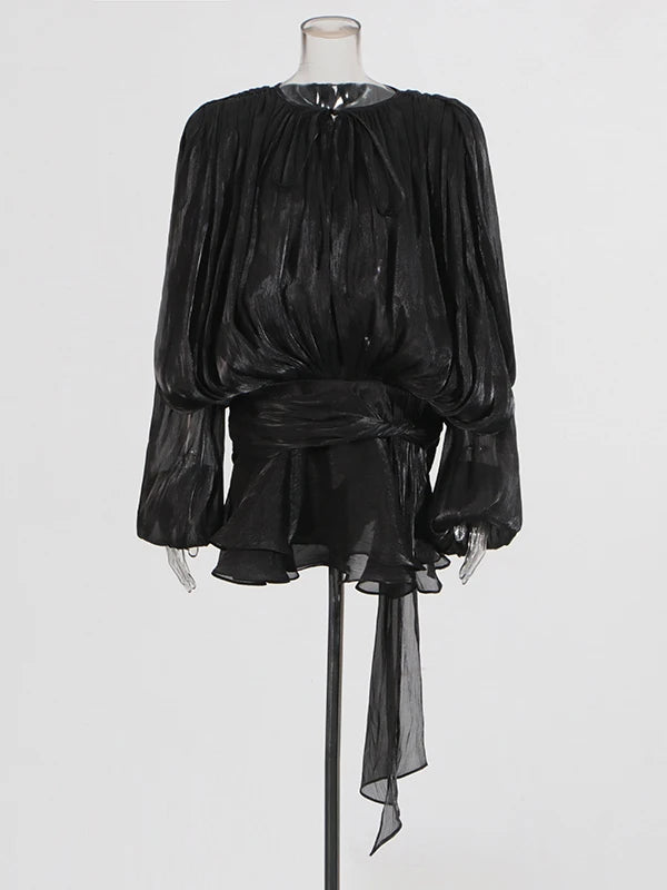 V-hals blousejurk met vetersluiting voor dames