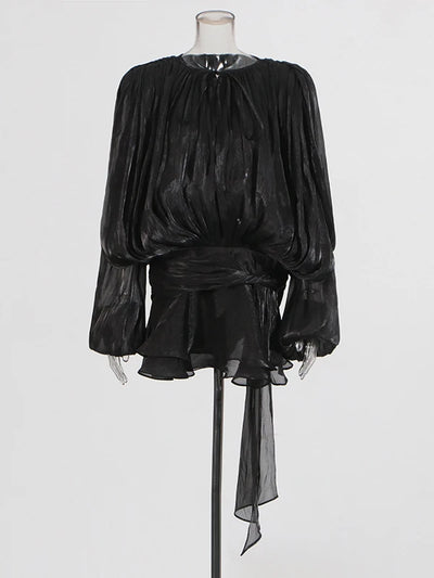 V-hals blousejurk met vetersluiting voor dames