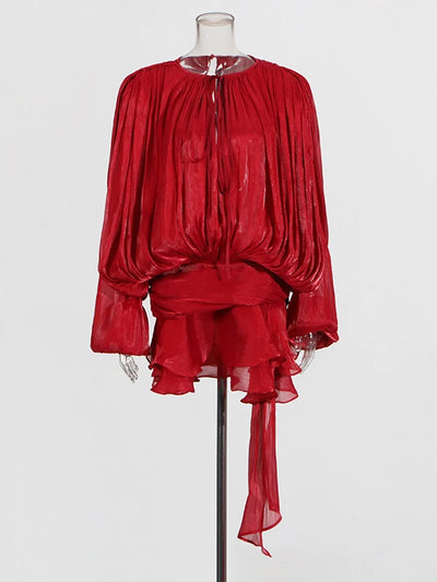 V-hals blousejurk met vetersluiting voor dames