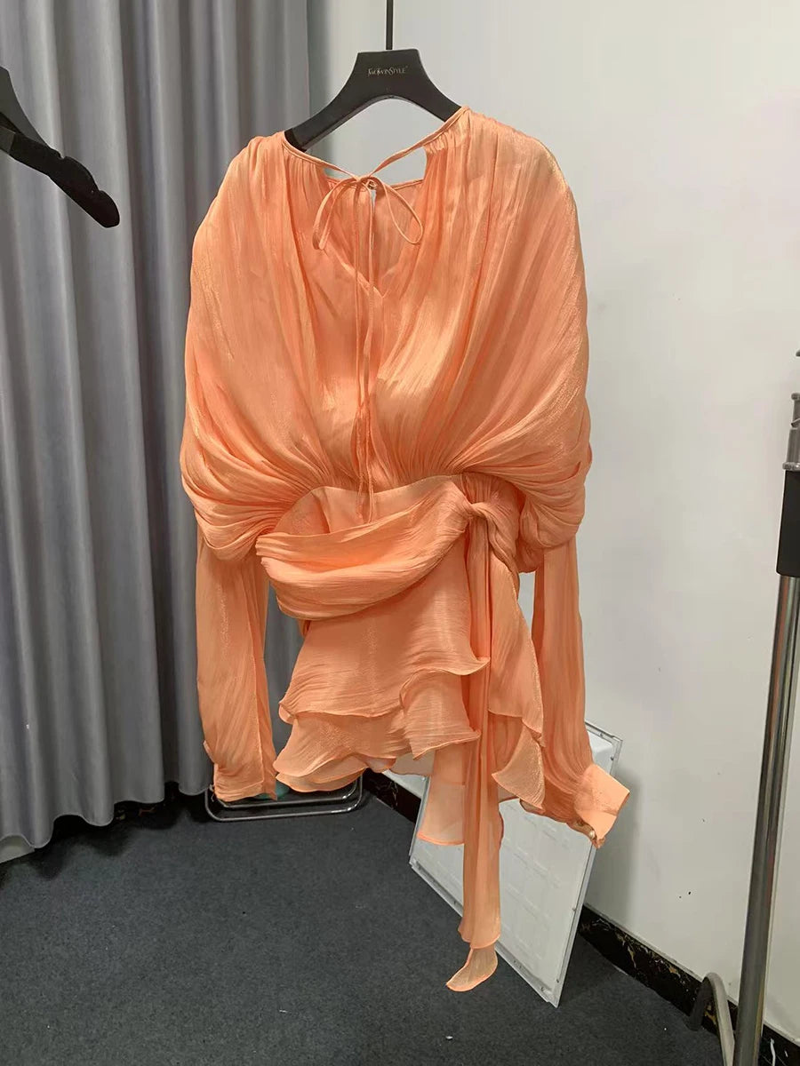 V-hals blousejurk met vetersluiting voor dames