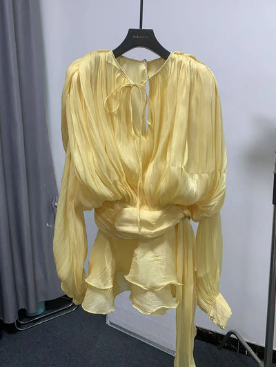 V-hals blousejurk met vetersluiting voor dames