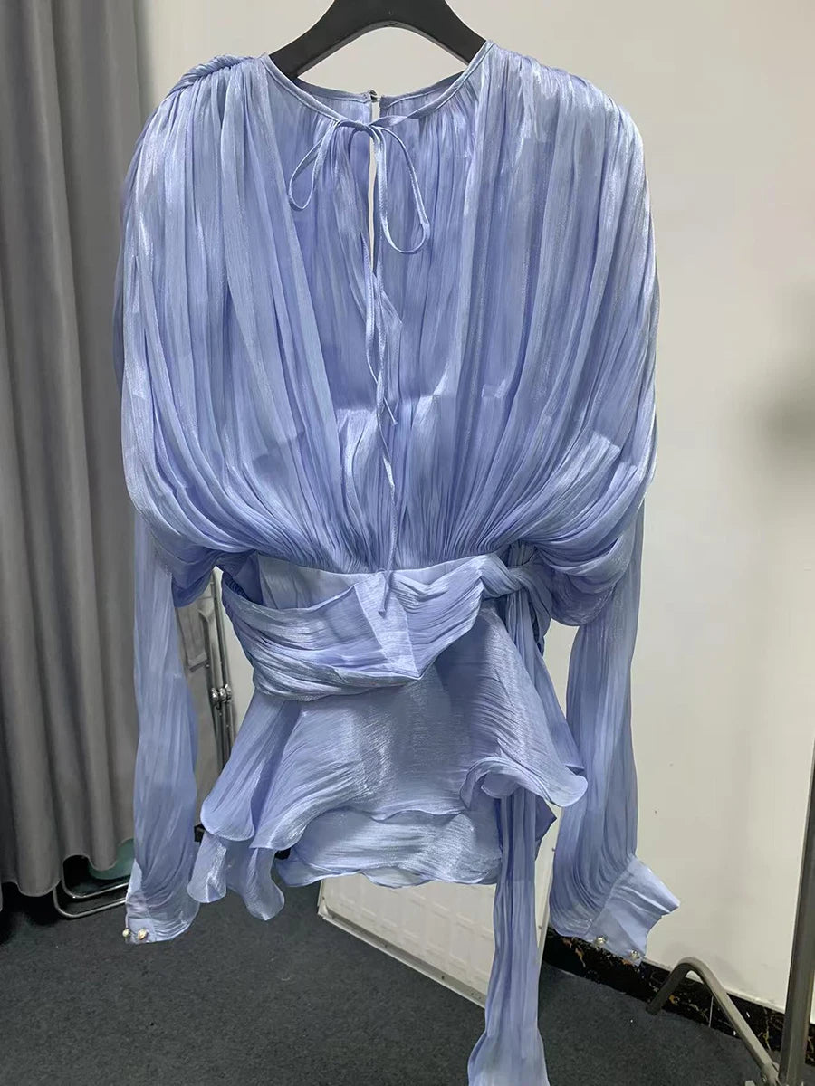 V-hals blousejurk met vetersluiting voor dames