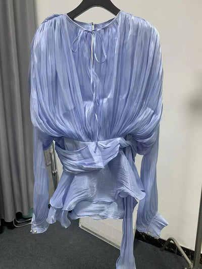 V-hals blousejurk met vetersluiting voor dames