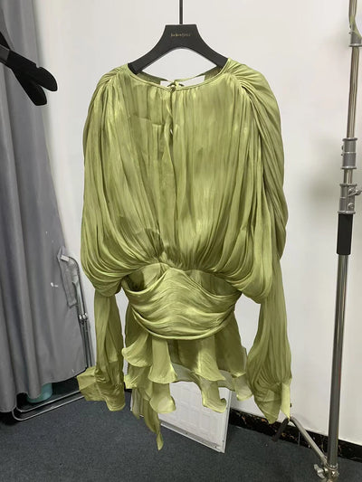 V-hals blousejurk met vetersluiting voor dames