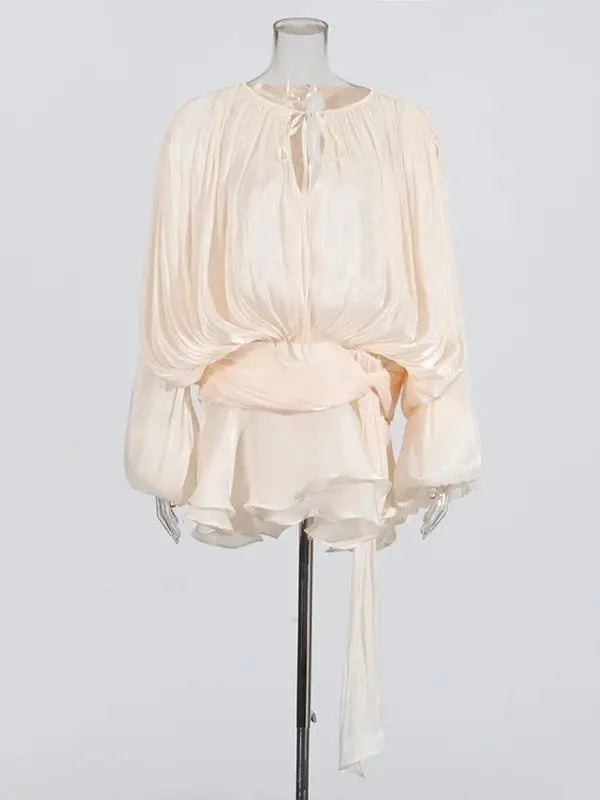 V-hals blousejurk met vetersluiting voor dames