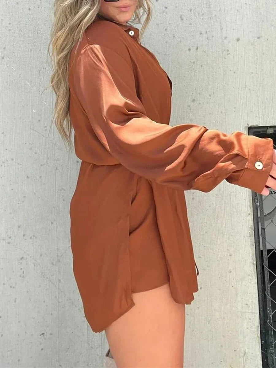 Dames Lange Mouwen Shirt Jumpsuit