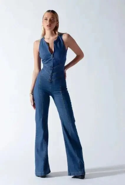 Summer Backless Denim Jumpsuit